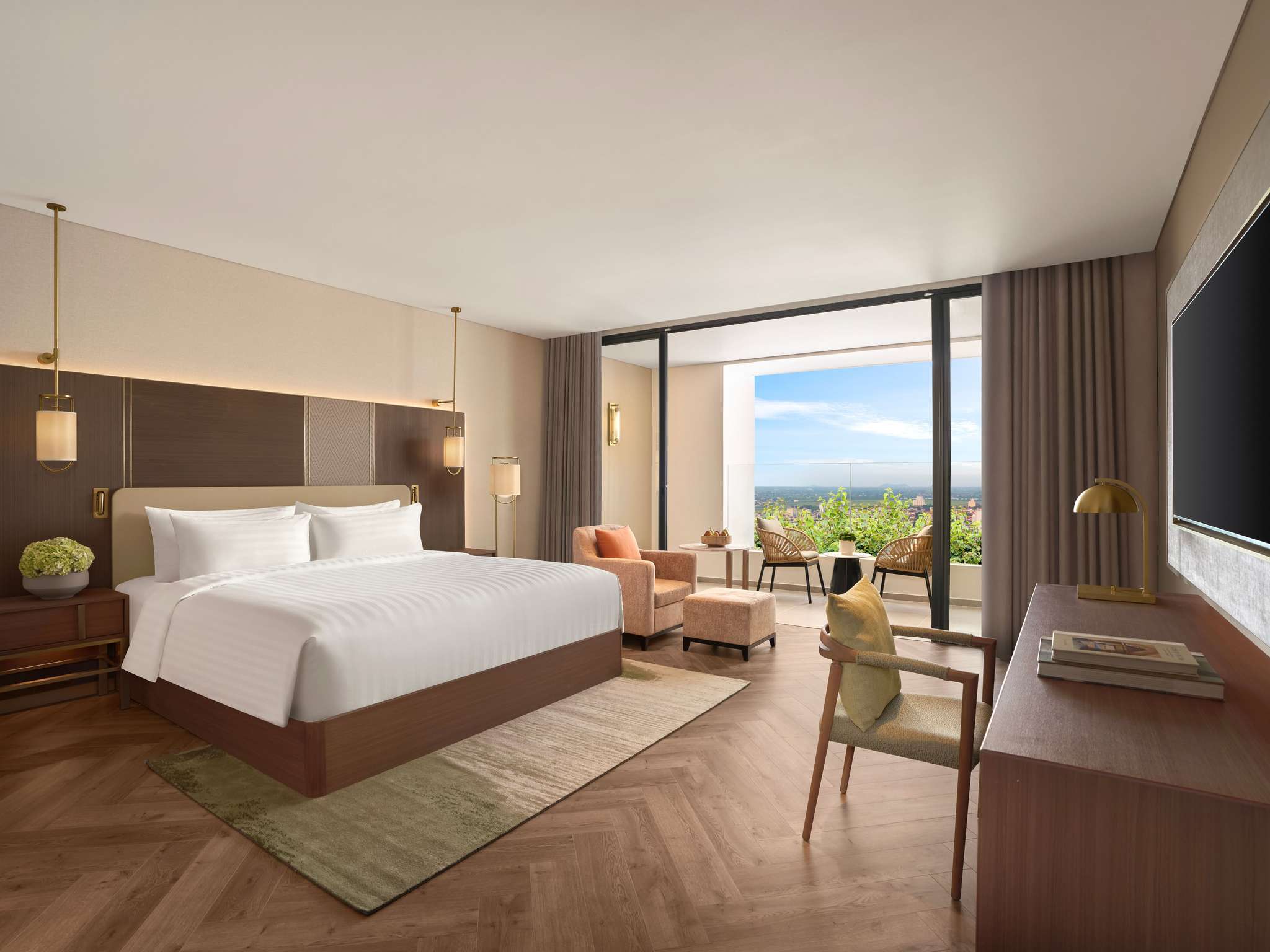 Chambre Pullman Ninh Binh avec balcon privé et vue panoramique sur les massifs karstiques
